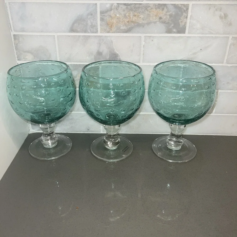 3 Blue Bubble Water Goblet By Home Studios, The Shoreline Collection